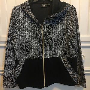 Boxy Black & White Jacquard Hoodie
